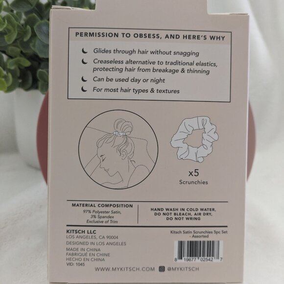 🌸 Kitsch Assorted Satin Sleep Scrunchies Set of 5 NIB / NWT - Picture 5 of 8